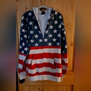 3 XL  Full Zip Hoodie in a great Red, White & Blue Americana style.